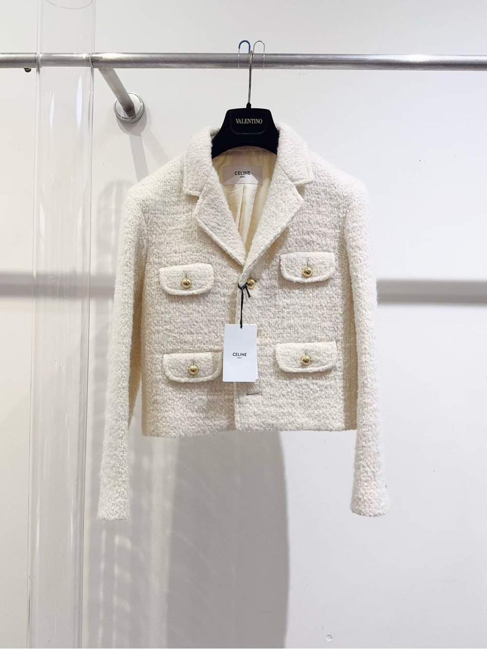 Celine Cream Bouclé Blazer with Gold Buttons